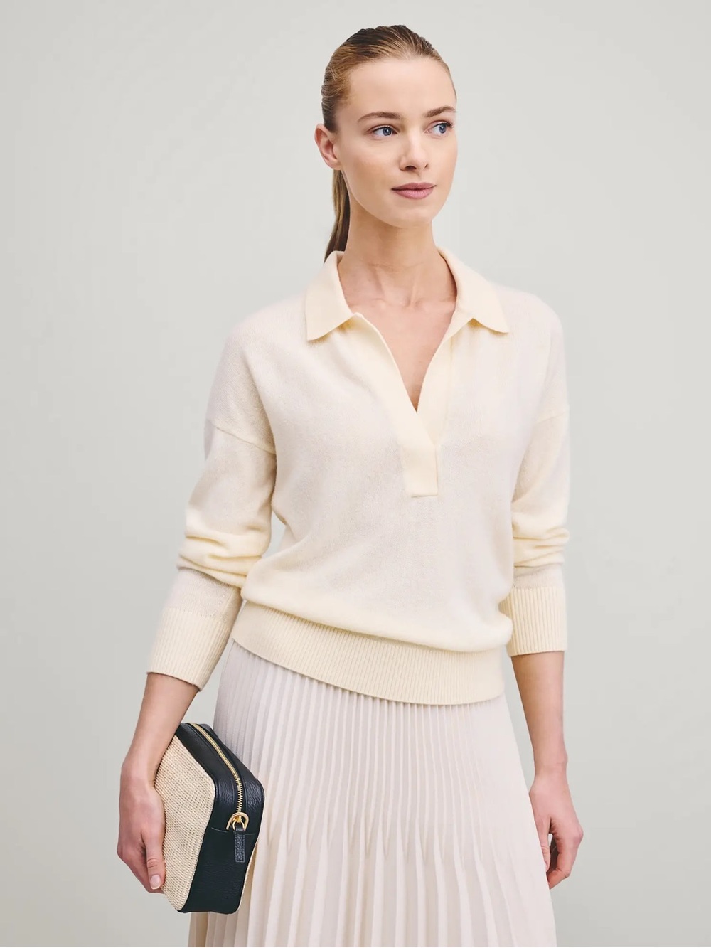 Quince 100% Mongolian cashmere polo sweater in Ivory size small